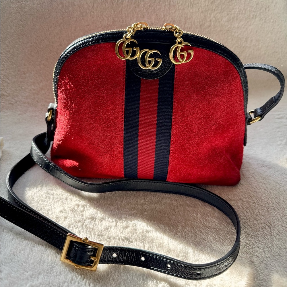 Gucci Red Suede w/ Blue Contrast Ophidia Small Shoulder Crossbody Bag - so good!